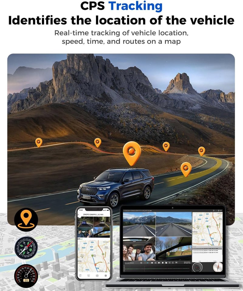 ZMOPO 360 View 4 Channel Dash Cam Front and Rear Left Right Inside Camera for Cars, GPS and 5G Band WiFi, Night Vision, 160 Wide Angle, WDR, 24H Parking Mode, Supercapacitor, Included 128GB Card - Image 5